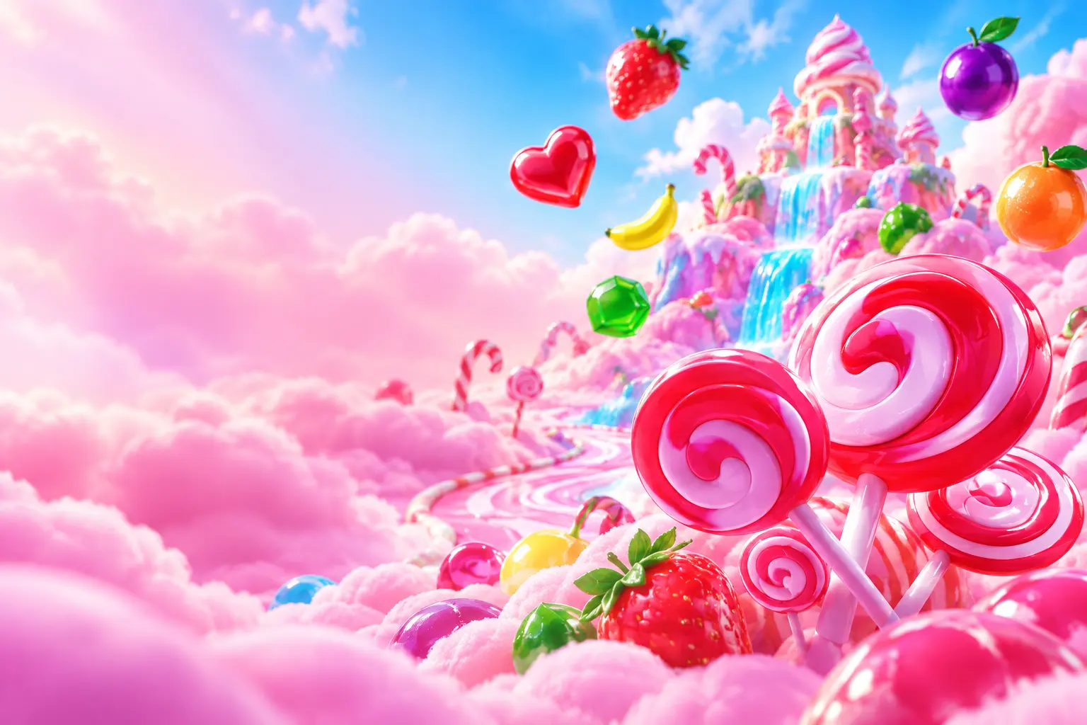 Mundo tridimensional de dulces para la guía Sweet Bonanza AFUN
