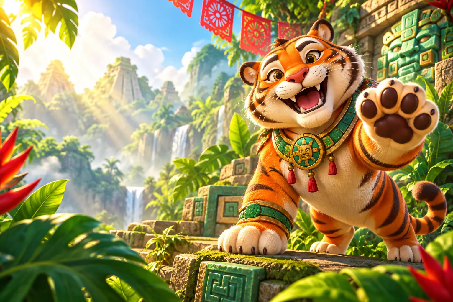 Tigre guardián en un mundo selvático para la guía Fortune Tiger AFUN